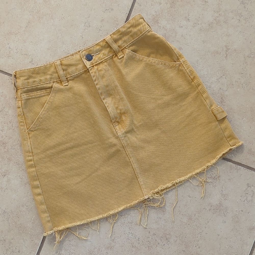 PacSun Cut Off Denim Skirt Mustard Yellow - Size 25